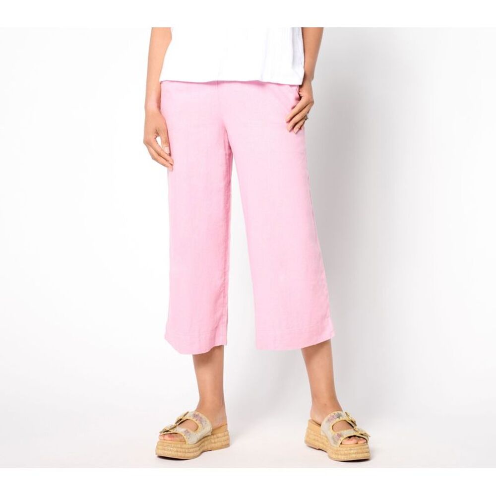 Revers-A-Brella Women's Pants Sz L Denim & Co. Naturals_Reg Linen Pink A644087